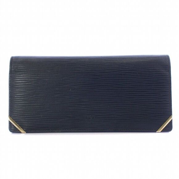 Valentino (Authentic) Navy Blue Epi Leather & Gold Accent Bi-fold Long Wallet - Picture 1 of 8